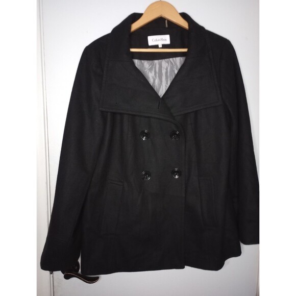 Calvin Klein Blk Peacoat Women's Size 16 Winter Wool Lined Pockets  Jacket Coat - Picture 1 of 9